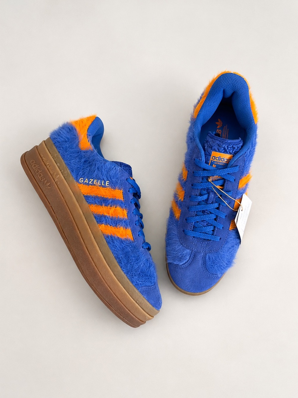 ADIDAS Women’s Gazelle Bold Hi-Res Blue Bright Orange Fuzzy Platform Sneaker